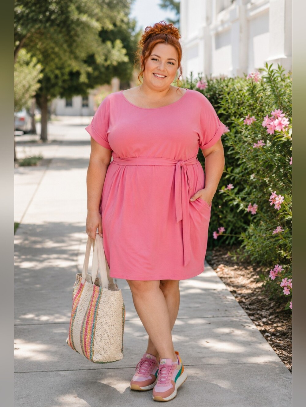 Zenana Plus Size 3x: Pink Knee Length Casual Comfortable Dress